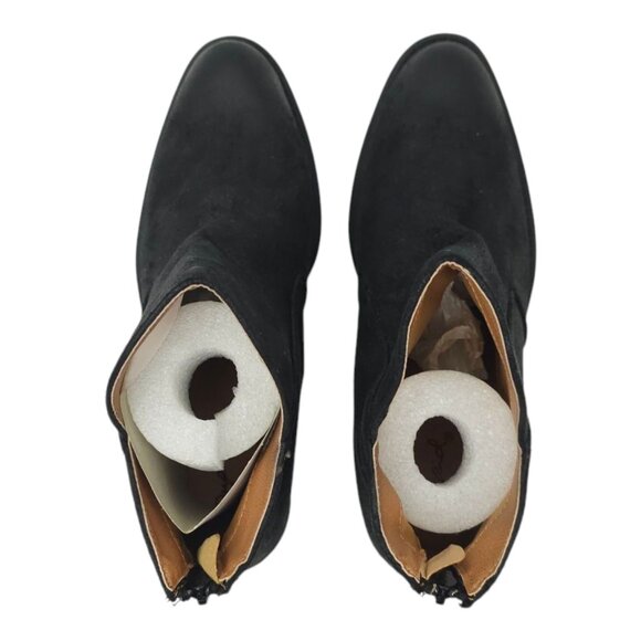 Qupid Ankle Boot Women Size 9 Chunky Block Heel Faux Suede Back Zip Bootie Black - Picture 7 of 16